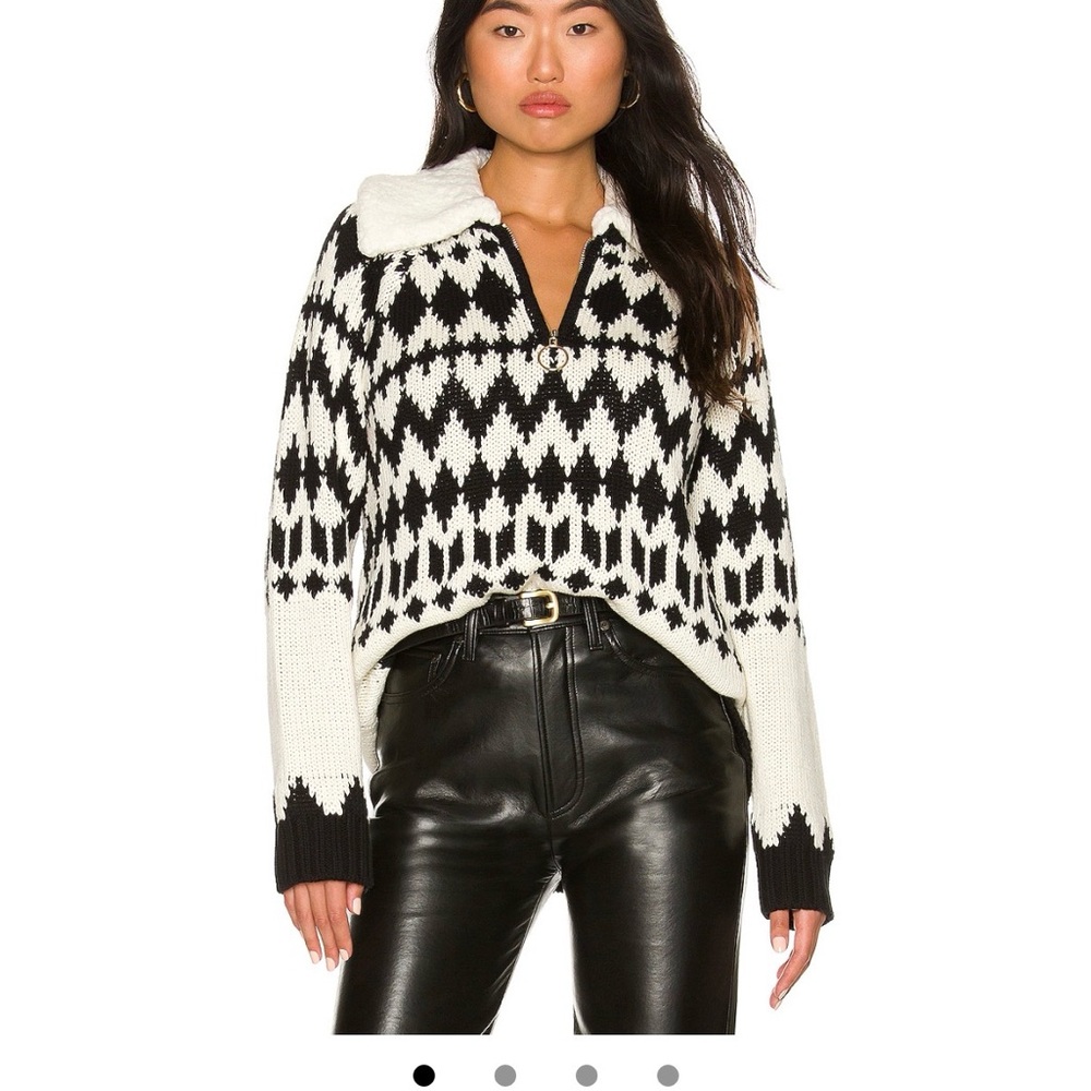 Show Me Your MuMu Black and White Geometric Half-Zip Sweater